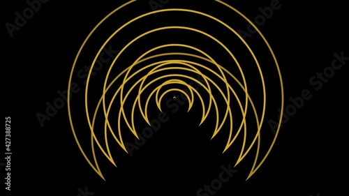 Video animation of Fortuna Gold #DAA520 color object, positioned in the center that duplicates and expands in concentric waves as it increases in size, generating hypnotic and psychedelic effect.