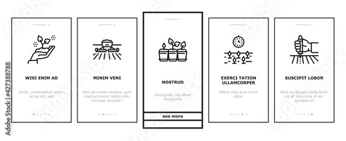 Sowing Agricultural Onboarding Mobile App Page Screen Vector. Sowing Seeds And Field Processing, Plant Care And Harvesting, Tractor And Harvester Illustrations