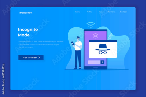Flat design of incognito browsing concept. Illustrations for websites, landing pages, mobile apps, posters and banners.