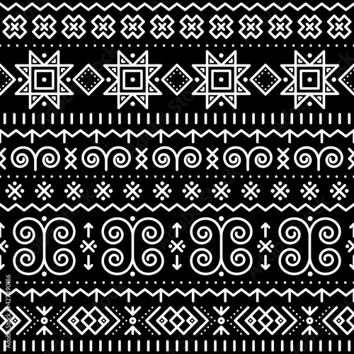Foto Slovak folk art vector seamless geometric pattern with swirls, zig-zag shapes in