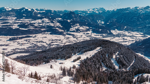 Beautiful winter landscape at the famous Rossfeldstrasse panorama street, Berchtesgaden, Bavaria, Germany