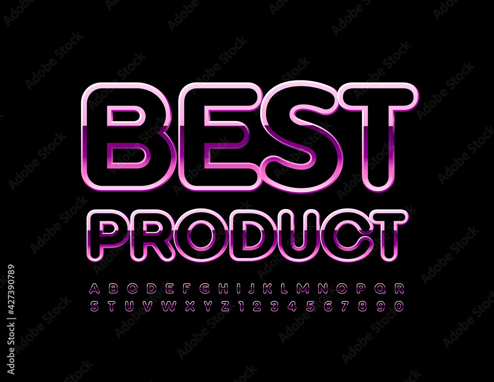 Vector quality badge Best Product. Bright shiny Font. Set of modern Alphabet Letters and Numbers