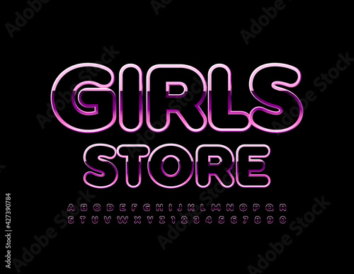Vector premium sign Girl Shop. Shiny Pink and Black Font. Trendy Alphabet Letters and Numbers set