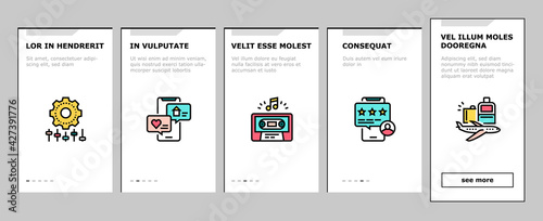 Vacation Rentals Place Onboarding Mobile App Page Screen Vector. Vacation And Travel, Audio Guide Cassette And Calendar, House And Apartment Rent Illustrations