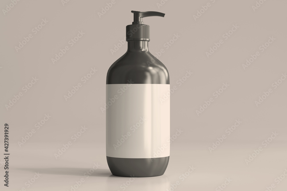 Pump Bottles with Blank Label 3D Rendering