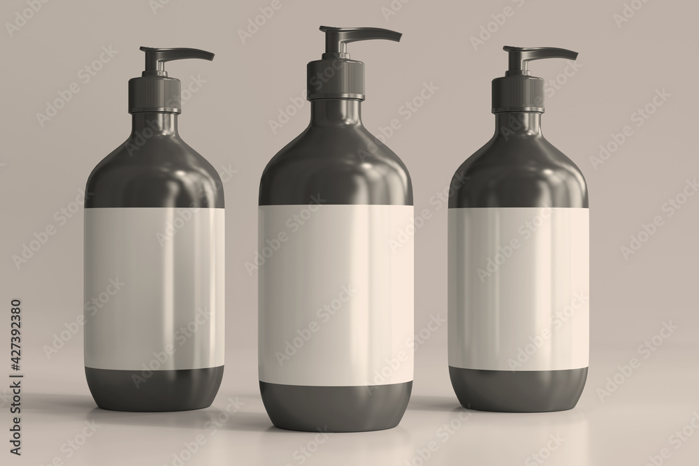 Pump Bottles with Blank Label 3D Rendering Pump Bottles with Blank Label 3D Rendering