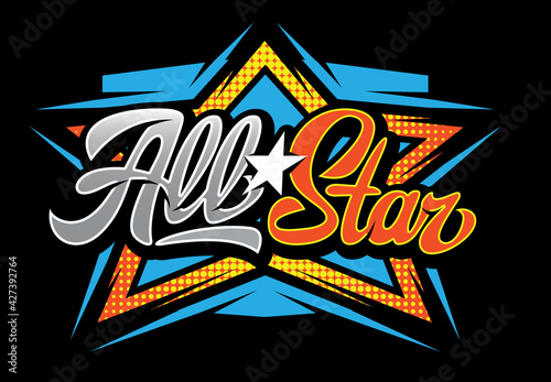 Color templates with calligraphic inscription All Stars. Vector editable illustration. Element for business card design, style, website, print on a t-shirt
