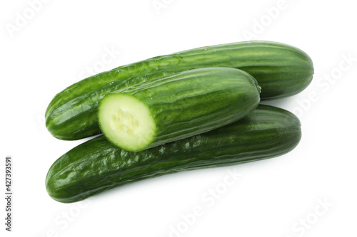 Fresh ripe cucumbers isolated on white background