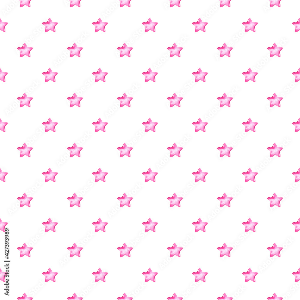 Watercolor seamless pattern.Watercolor hand painted seamless pattern of pink stars for baby girl.
