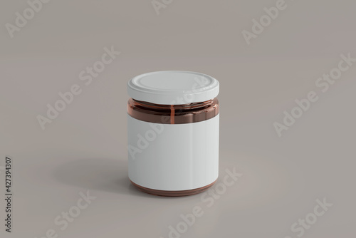 Amber Glass Food Jar with Blank Label 3D Rendering