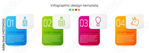 Set line Tabasco sauce, Cutting board, Chicken leg and Cow head. Business infographic template. Vector