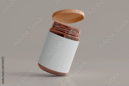 Amber Glass Food Jar with Blank Label 3D Rendering