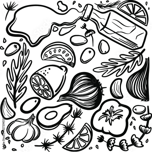 hand drawn illustration of an illustration of a Mediterranean food