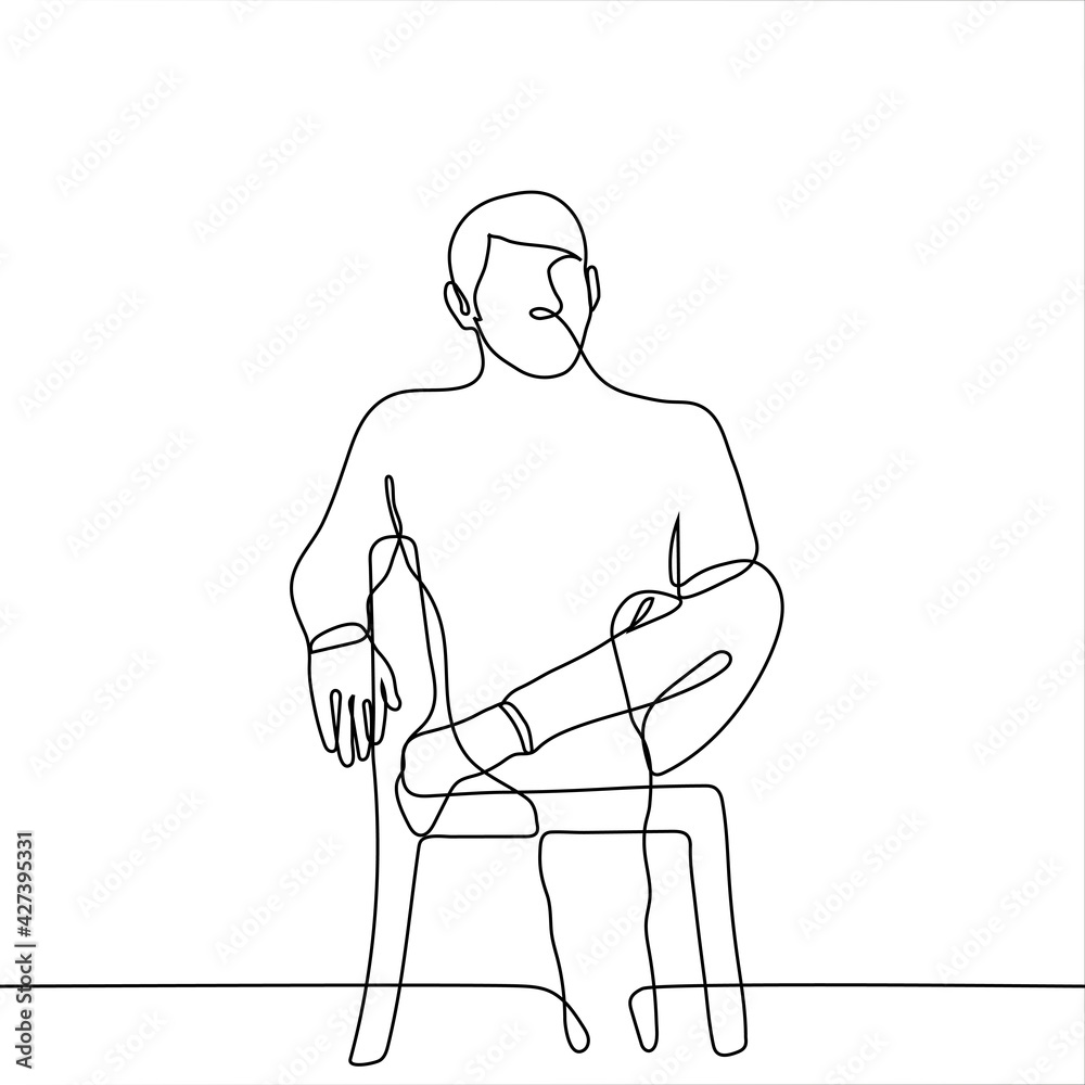 man sits on a chair with his legs crossed - one line drawing. a relaxed ...