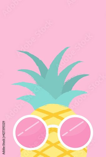 vector background with a pineapple wearing sunglasses for banners, cards, flyers, social media wallpapers, etc.