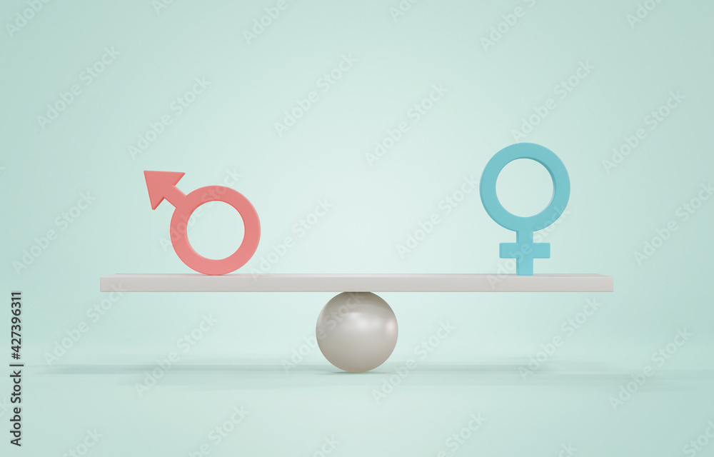 Male and female symbol on the scale with balance, 3d illustration. Male and female symbol on the scale with balance, 3d illustration.