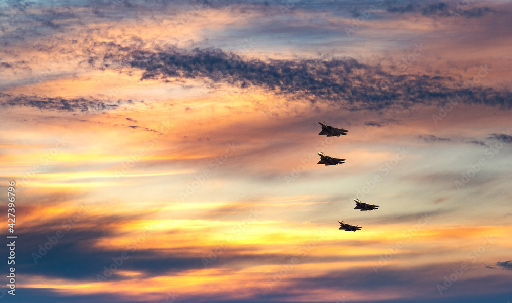 Fighter planes on the background of the sky.