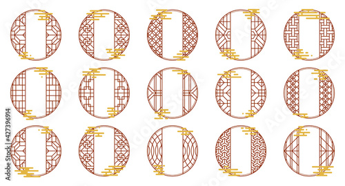 Vector set of chinese round frames with oriental clouds. Asian art, border, knot for new year ornament. Japanese decorative patterns. Traditional vintage asian elements.