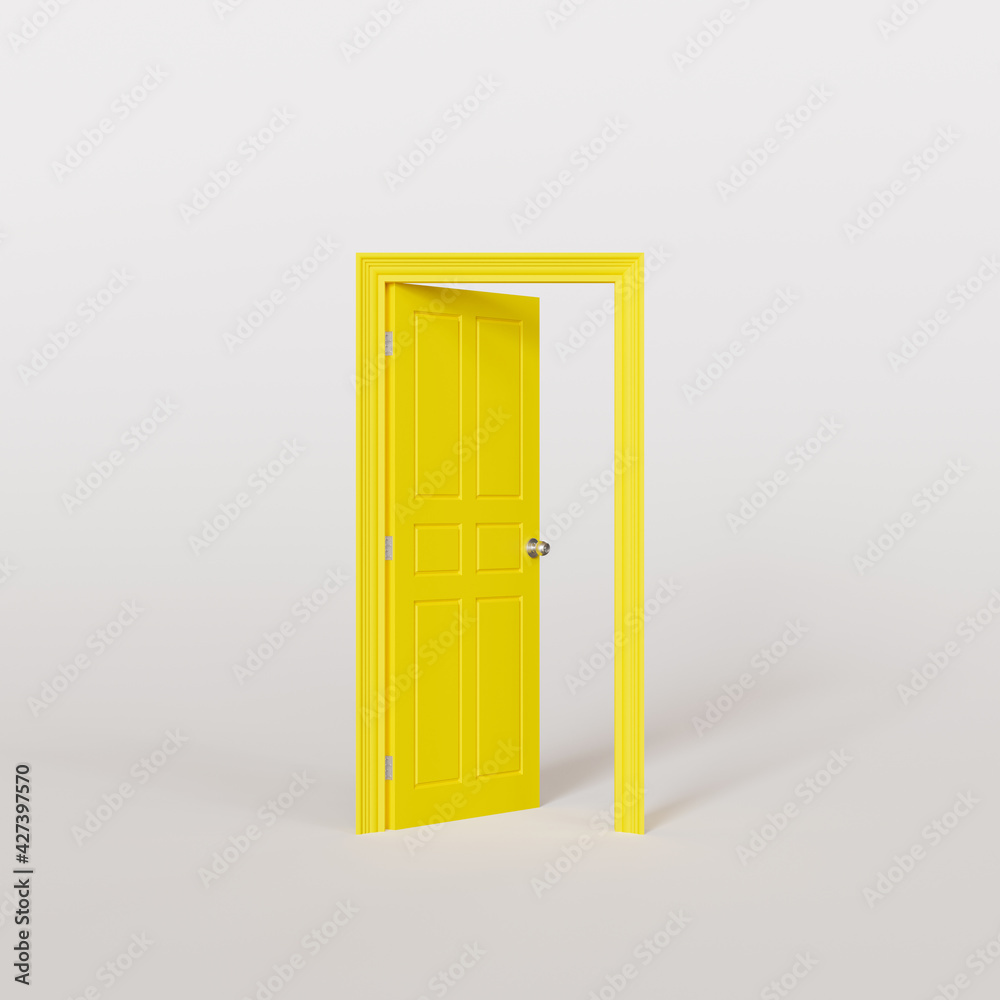 One open door. minimal concept idea. 3d illustration. One open door. minimal concept idea. 3d illustration.