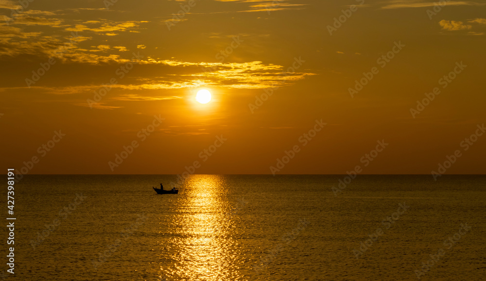 boat in the sea in the morning, sunrise