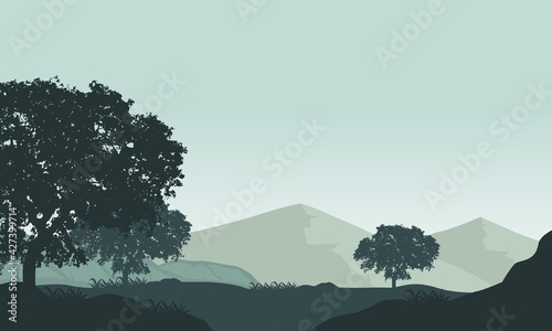 Beautiful morning atmosphere with incredible natural scenery in the countryside. Vector illustration