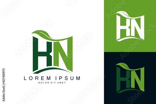 KN monogram leaf logo. natural organic premium vector design template