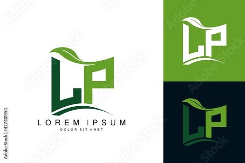 LP monogram leaf logo. natural organic premium vector design template