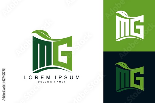 MG monogram leaf logo. natural organic premium vector design template