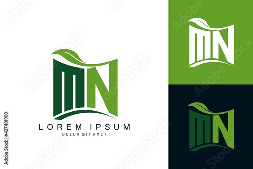 MN monogram leaf logo. natural organic premium vector design template