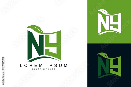 NY monogram leaf logo. natural organic premium vector design template