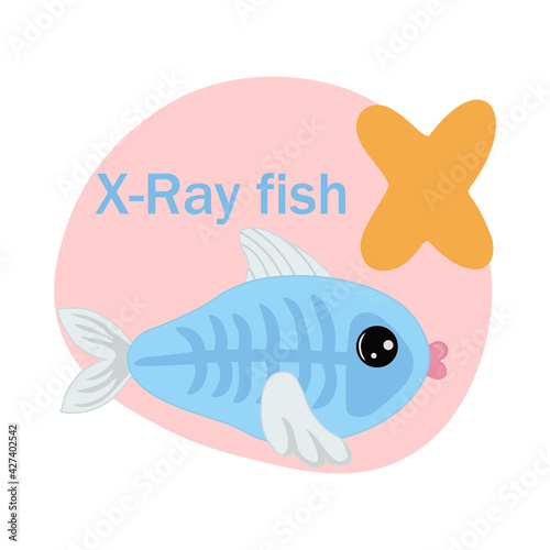 Animals alphabet. Cute x-ray fish isolated on white background. Vector illustration for teaching children learning a foreign language.