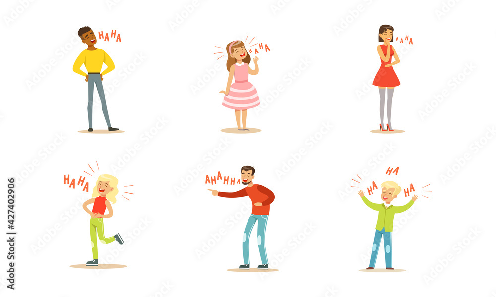 Happy People Laughing out Loudly Set, Man, Woman and Kids Bursting with Laughter, Positive Emotions Concept Cartoon Vector Illustration Happy People Laughing out Loudly Set, Man, Woman and Kids Bursting with Laughter, Positive Emotions Concept Cartoon Vector Illustration