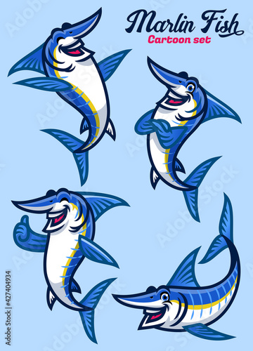 set of cartoon character of marlin fish