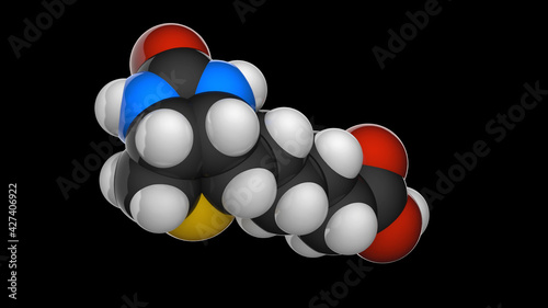 Molecular structure of Vitamin B7(biotin). Also known as Vitamin H. 3D illustration. Chemical structure model: Space-Filling. Isolated on black background. photo