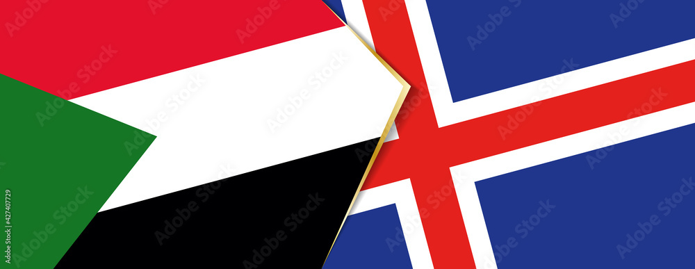 Sudan and Iceland flags, two vector flags.