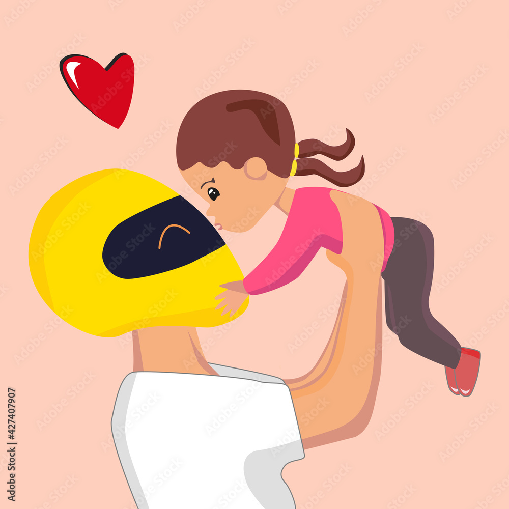 Father with helmet. Child kissing dad. happy father's day. Father and son happy together. Father with helmet. Child kissing dad. happy father's day. Father and son happy together.