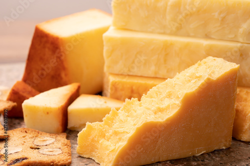 Cheese collection, cheeses from United Kingdom, scottish matured farmcheese and mild cheddar cheese