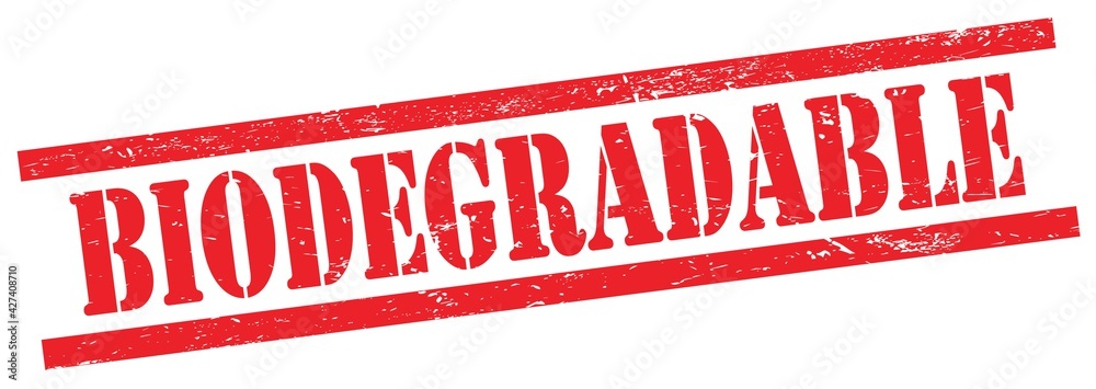 BIODEGRADABLE text on red grungy rectangle stamp. BIODEGRADABLE text on red grungy rectangle stamp.