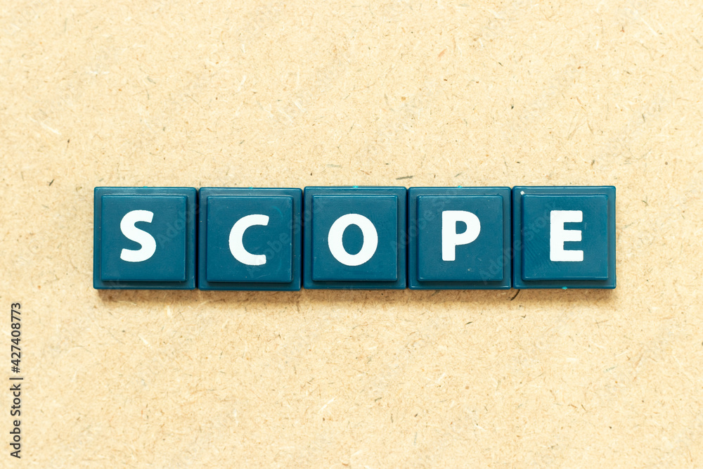 Tile alphabet letter in word scope on wood background Tile alphabet letter in word scope on wood background