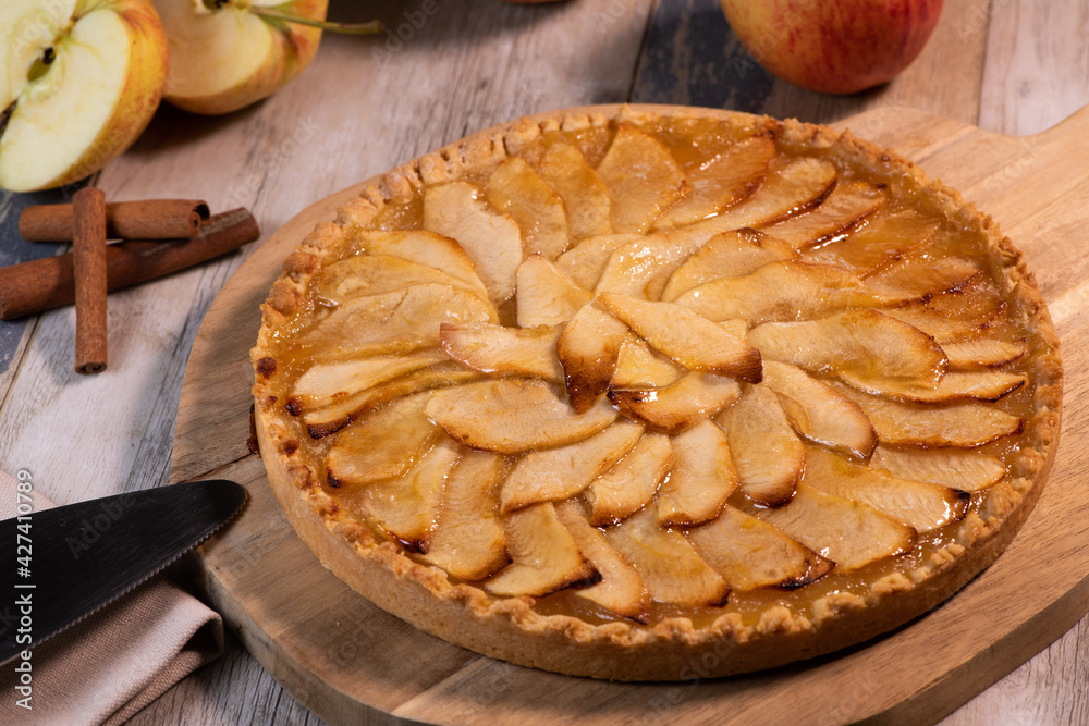 Delicious apple pie on a wooden table, from above. High quality photo Delicious apple pie on a wooden table, from above. High quality photo