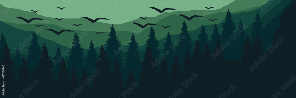 Forest mountain flat design style vector illustration for background ...