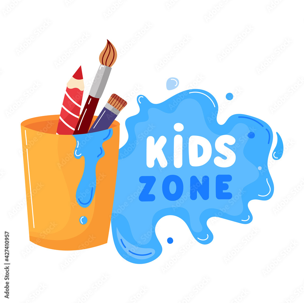 Kids club zone logo, education game area, recreation label, kid leisure, playground, design, cartoon style vector illustration. Kids club zone logo, education game area, recreation label, kid leisure, playground, design, cartoon style vector illustration.