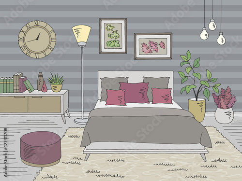 Bedroom graphic color home interior sketch illustration vector
