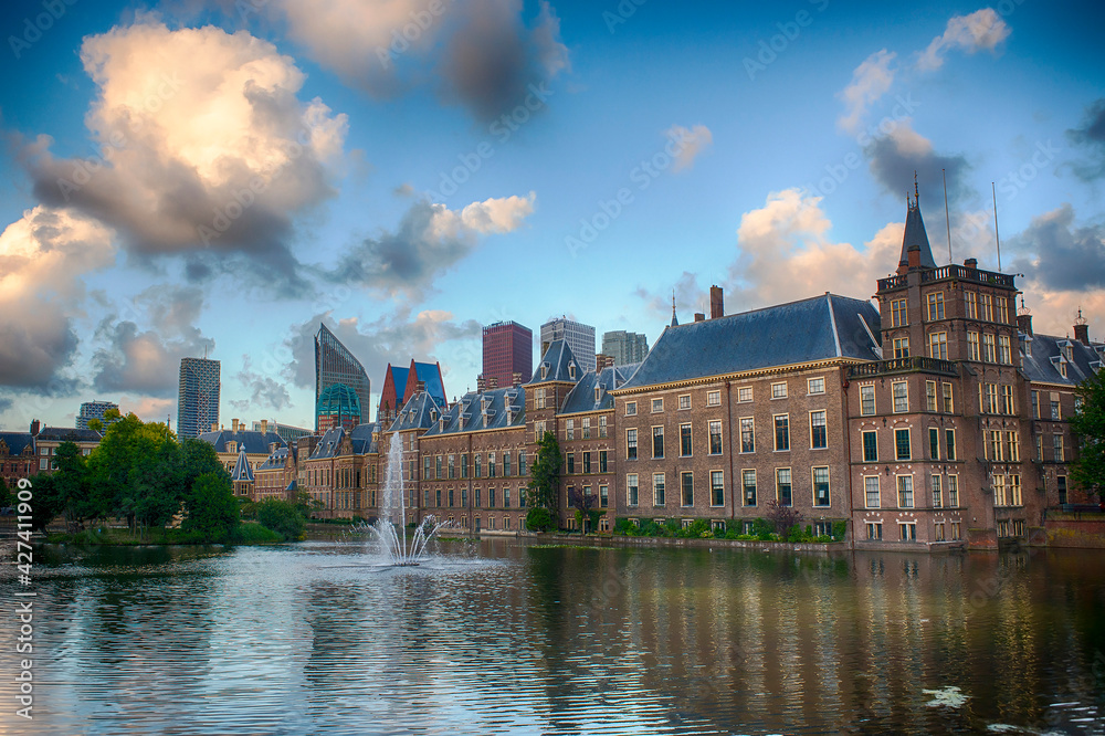 Het binnenhof the residence in The Hague, The Netherlands in the evening