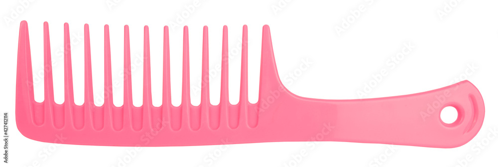 Plastic pink comb trendy isolated on white background - obrazy, fototapety, plakaty 