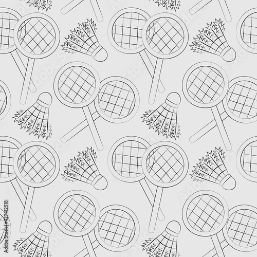 Seamless vector pattern with outline shuttlecock and racket