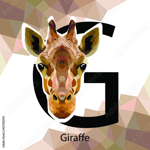 G letter animals set. English alphabet. Giraffe Vector illustration. Colorful polygonal style. Geometric Giraffe