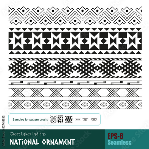Set of seamless ornaments. Ancient pictures maya, inca and aztec, ornaments in old american indian style
