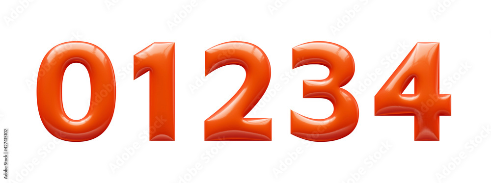 red 3d alphabet, 3d illustration, numbers 0 1 2 3 4