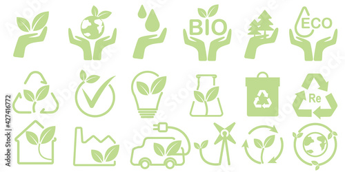 Set of Ecology icons. Green, Eco, recycle and Sustainable illustration. Vector illustration.エコ、リサイクル、サステナブルアイコン、アイコンコレクション